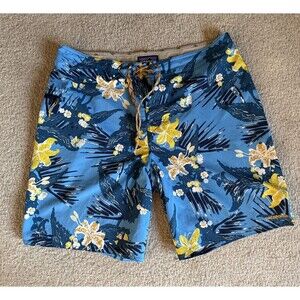 Patagonia Stretch Planing Board Shorts Zip Pockets Blue/Yellow Floral | Men's 36